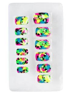 Bunte Neon 80er Jahre Fingernägel 12 St. -Halloween Kostüm Geschäft bunte neon fingernaegel 80er jahre fingernaegel techno fingernaegel neoan patchwork fingernails 36711 02
