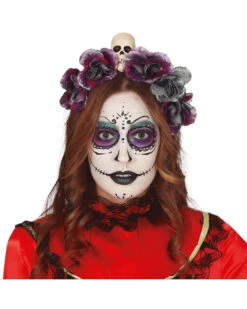 Dia De Los Muertos Totenkopf Haarreif Mit Blumen