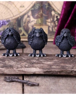 Drei Weise Raben 9cm -Halloween Kostüm Geschäft drei weise raben 9cm three wise ravens konfuzius spruch halloween gothic deko 53586 7