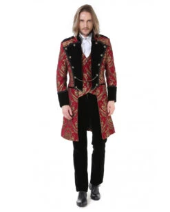 Gothic Aristokrat Herren Mantel Gold Rot -Halloween Kostüm Geschäft gothic aristokrat herrenmantel gold rot brokatmuster gothic aristocrat mens coat gothic mantel 39102 2