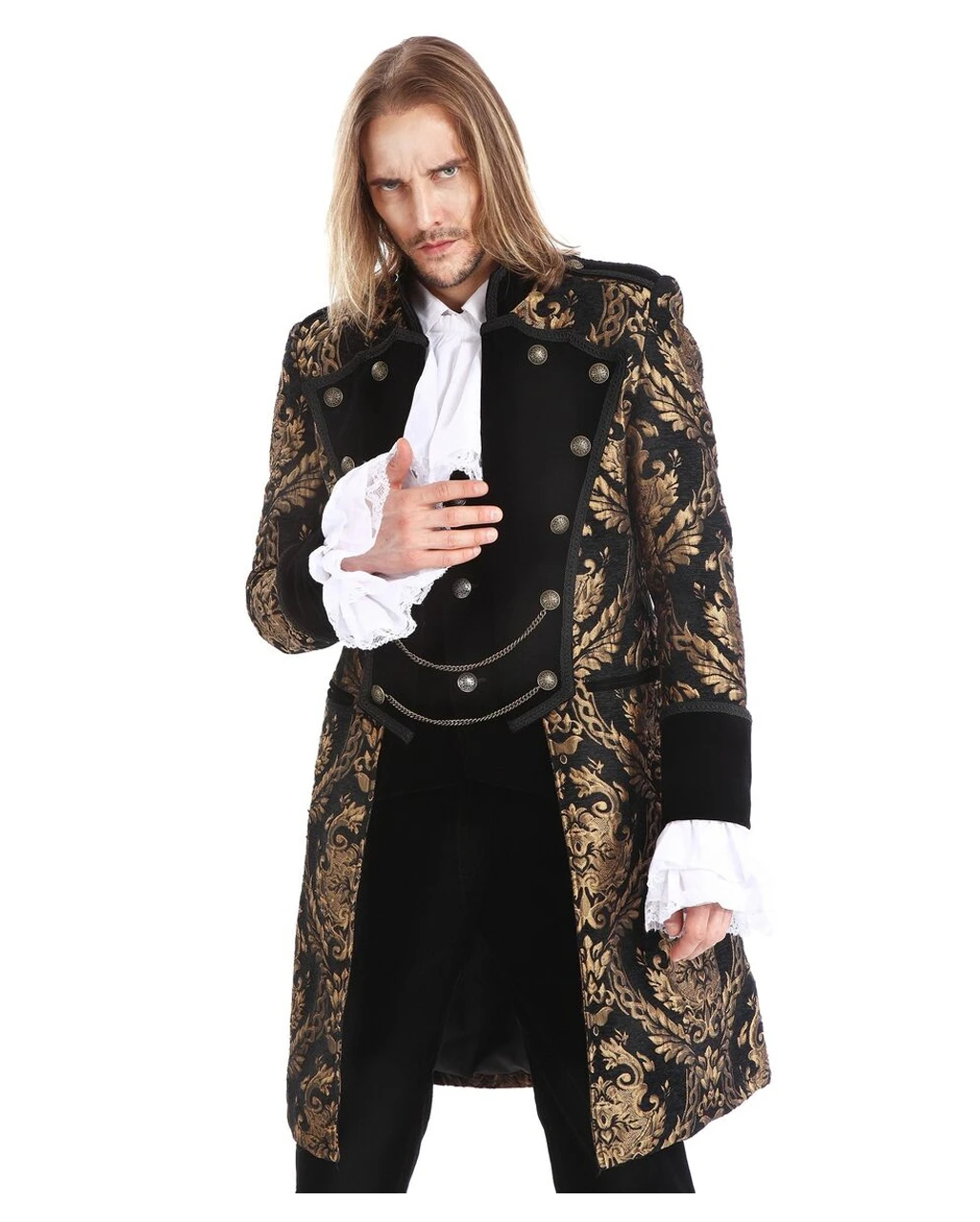 Gothic Aristokrat Herren Mantel Gold Schwarz 2 Gothic Aristokrat Herren Mantel Gold Schwarz – Bild 2