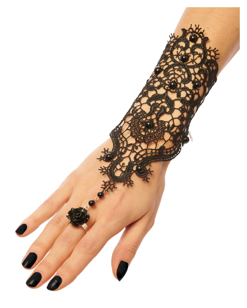 Gothic Spitzenarmband Mit Rosenring 1 Gothic Spitzenarmband Mit Rosenring