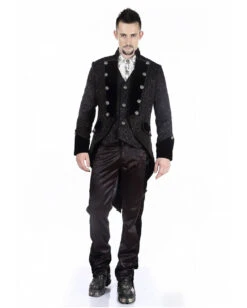 Gothic Herren Brokat Gehrock Schwarz