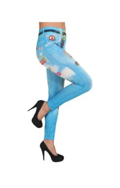 Hippie Leggings Blau Mit Druck -Halloween Kostüm Geschäft hippie leggings blau mit druck blaue stretch hose side 8802025