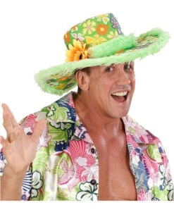 Ibiza Hut Mit Plüsch Grün -Halloween Kostüm Geschäft ibiza hut mit pluesch gruen hippie hut faschingshut karnevalshut 29359 3