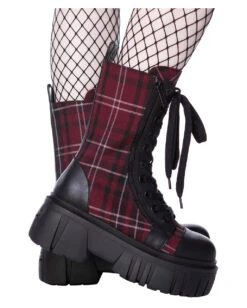 KILLSTAR Kill The Bucket Stiefel Blood Tartan -Halloween Kostüm Geschäft killstar kill the bucket stiefel tartan killstar kill the bucket boots tartan gothic schuhe gothic stiefel 51702 02