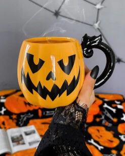 KILLSTAR Pumpkin Keramik Tasse -Halloween Kostüm Geschäft killstar pumpkin keramik tasse killstar kaffeebecher gothic kaffeetasse halloween tasse kuerbis tasse halloween tableware halloween kitchenware 54032