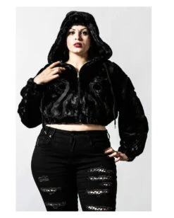KILLSTAR Starchild Kunstfell Bomber Jacke -Halloween Kostüm Geschäft killstar starchild kunstfell bomber jacke killstar faux fur bomber jacket gothic fashion 52098 01
