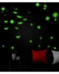 Leuchtende Halloween Sticker "Fledermäuse & Spinnen" -Halloween Kostüm Geschäft leuchtende halloween sticker fledermaeuse und spinnen glow in the dark halloween sticker bats and spiders 51726 03