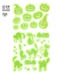 Leuchtende Halloween Sticker "Kürbisse & Katzen" -Halloween Kostüm Geschäft leuchtende halloween sticker kuerbisse und katzen glow in the dark halloween sticker pumpkin and cats 51727 02