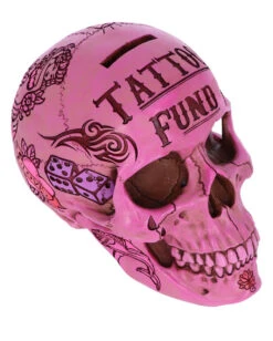 Pinke Tattoo Fund Totenkopf Spardose -Halloween Kostüm Geschäft pinke tattoo fund totenkopf spardose pinke tattoo fund money box totenschaedel geschenkartikel 54552 06