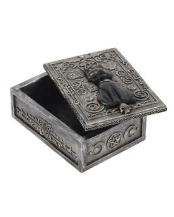 Schwarze Gothic Katze Schatulle -Halloween Kostüm Geschäft schwarze gothic katze schatulle black cat resin box halloween und gothic deko und wohnungsaccessoires 52428
