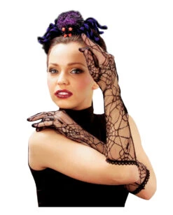 Schwarze Spitzen Spinnweben Handschuhe -Halloween Kostüm Geschäft schwarze spinnweben handschuhe ellbogenlang 15790 02