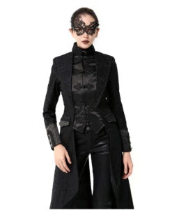 Schwarzer Gothic Damen-Langmantel Mit Spitze 10 Schwarzer Gothic Damen-Langmantel Mit Spitze -Halloween Kostüm Geschäft schwarzer gothic damen langmantel black gothic long coat for woman gothic kleidung 54558 04