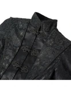 Schwarzer Gothic Damen-Langmantel Mit Spitze 11 Schwarzer Gothic Damen-Langmantel Mit Spitze -Halloween Kostüm Geschäft schwarzer gothic damen langmantel black gothic long coat for woman gothic kleidung 54558 05
