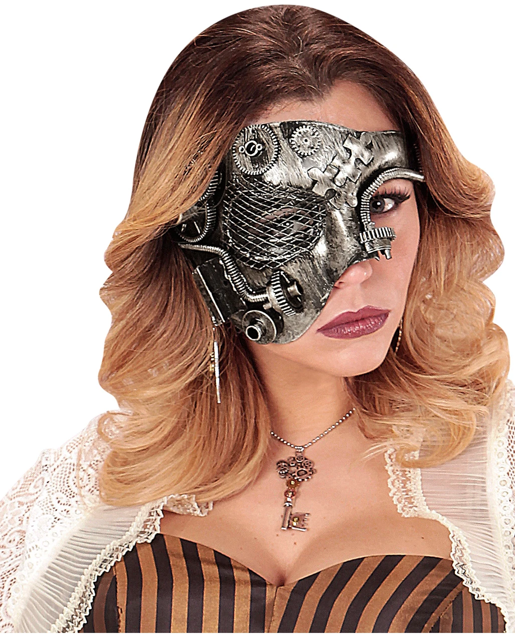 Steampunk Phantom Maske Silber 2 Steampunk Phantom Maske Silber – Bild 2