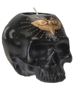 Totenkopf Teelichthalter Mit Totenkopfschwärmer 11cm -Halloween Kostüm Geschäft totenkopf teelichthalter mit totenkopfschwaermermotte skull tealight holder with skull moth gothic deko 54751 03