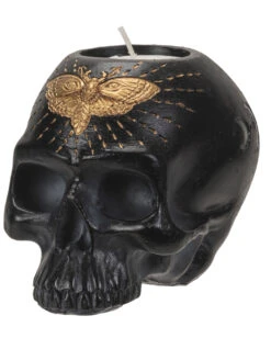 Totenkopf Teelichthalter Mit Totenkopfschwärmer 11cm -Halloween Kostüm Geschäft totenkopf teelichthalter mit totenkopfschwaermermotte skull tealight holder with skull moth gothic deko 54751 04